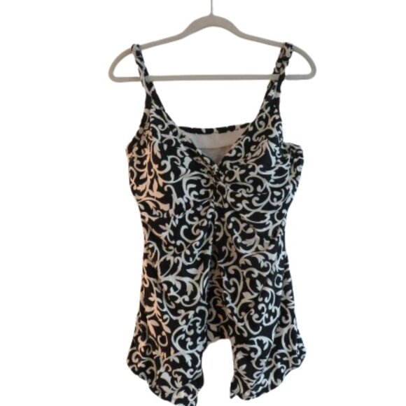 MIRACLESUIT Black and White Flyaway Swim Tankini in Love Scroll Knot - Size US 8 - Picture 1 of 13